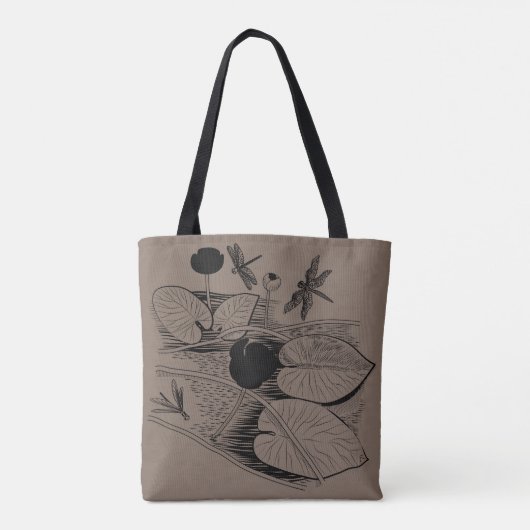 Zwart waterlelies tote bag (Achterkant)