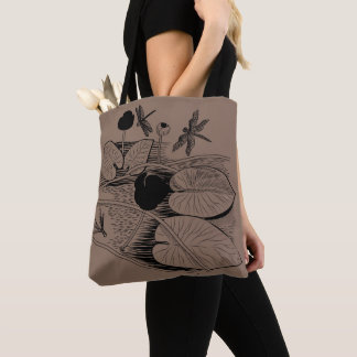 Zwart waterlelies tote bag