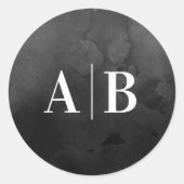 Zwart Waterverf Achtergrond Bruiloft Monogram Ronde Sticker (Voorkant)