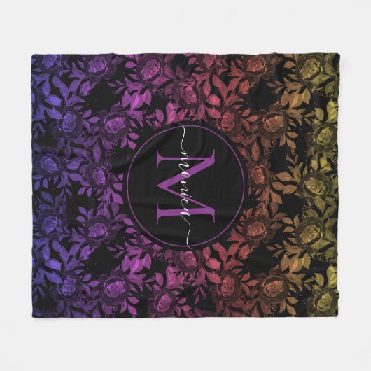  zwart Waterverf bloemig monogram Fleece Deken (Voorkant (Horizontaal))