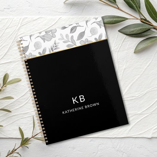 Zwart waterverf bloempatroon stijlvol 2026 planner