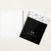 Zwart waterverf bloempatroon stijlvol 2026 planner (Display)
