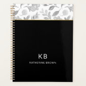 Zwart waterverf bloempatroon stijlvol 2026 planner (Voorkant)