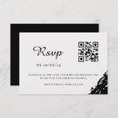 Zwart Waterverf Bruiloft QR Code RSVP Kaartje (Voorkant / Achterkant)
