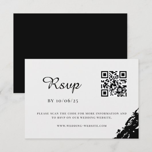 Zwart Waterverf Bruiloft QR Code RSVP Kaartje (Voorkant / Achterkant)