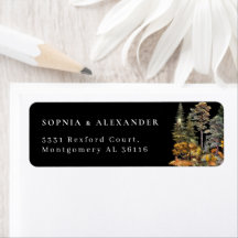 Zwart Waterverf herfst bos bruiloft adres