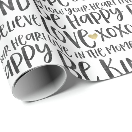 Zwart Waterverf Inspirerend Cadeaupapier (Rol Hoek)