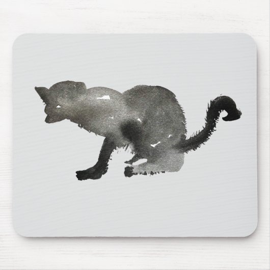 Zwart waterverf kitty kat kool muismat (Voorkant)