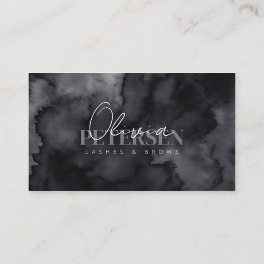Zwart Waterverf Lashes Brows Script Typografie Visitekaartje (Achterkant)