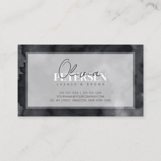 Zwart Waterverf Lashes Brows Script Typografie Visitekaartje (Voorkant)