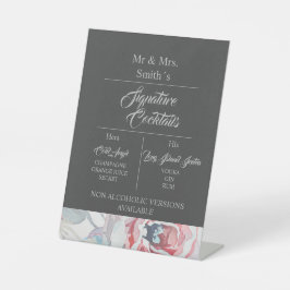 Zwart waterverf roos Signature bruiloft cocktail Reclamebord Met Voetstuk