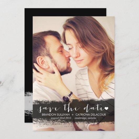 ZWART WATERVERF SPAT SAVE THE DATE AANKONDIGING (Voorkant / Achterkant)