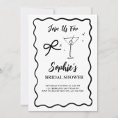 Zwart Wavy Retro Vrijgezellenfeest, Martini Bow St Kaart (Voorkant)