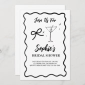 Zwart Wavy Retro Vrijgezellenfeest, Martini Bow St Kaart (Voorkant / Achterkant)