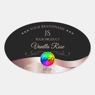Zwart Wavy Roos Goud Logo Monogram Productlabel Ovale Sticker