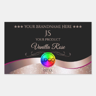Zwart Wavy Roos Goud Logo Monogram Productlabel Rechthoekige Sticker
