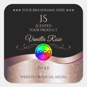 Zwart Wavy Roos Goud Logo Monogram Productlabel Vierkante Sticker