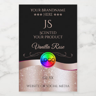 Zwart Wavy Roos Goud Logo Monogram Productlabel Voedselcontainer Etiket