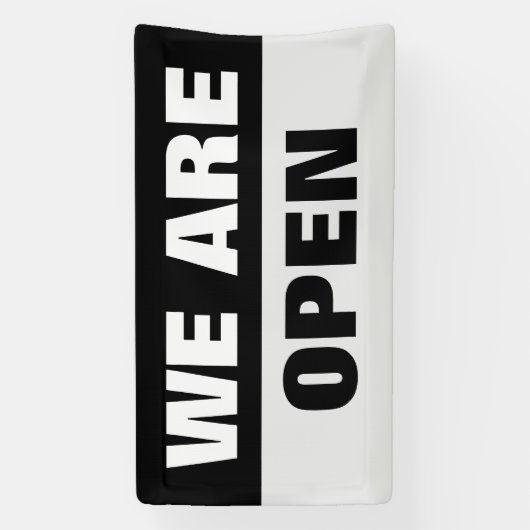 Zwart we zijn open sjabloon business banner teken (Verticaal)