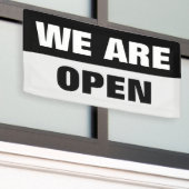 Zwart we zijn open sjabloon business banner teken (Buitenkant Gebouw)