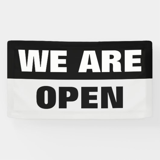 Zwart we zijn open sjabloon business banner teken (Horizontaal)
