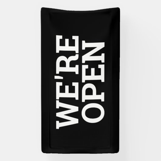 Zwart we zijn open sjabloon business banner teken (Verticaal)