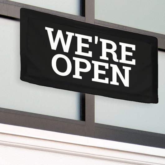 Zwart we zijn open sjabloon business banner teken (Buitenkant Gebouw)