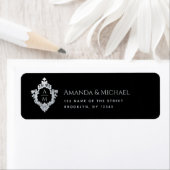 Zwart Wedding Crest Monogram 2 Initialen Elegant Etiket (Insitu)