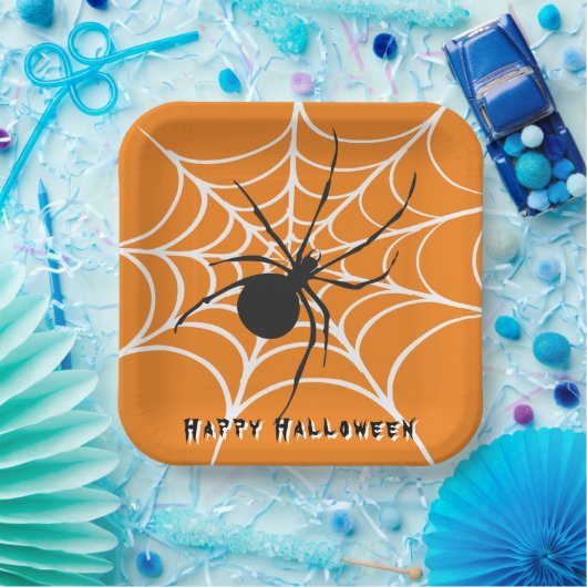 Zwart weduwe op spider web papieren bordje (Feest)