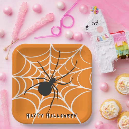 Zwart weduwe op spider web papieren bordje (Feest)