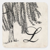  zwart-weegenvrij boommonogram vierkante sticker (Voorkant)