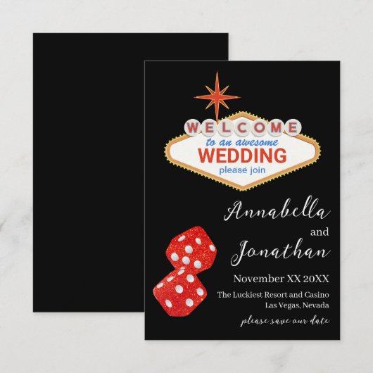 Zwart Welkom bij Las Vegas Bruiloft Save The Date (Voorkant / Achterkant)