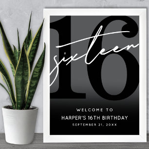 Zwart welkomstbord voor een 16e verjaardagsfeestje poster