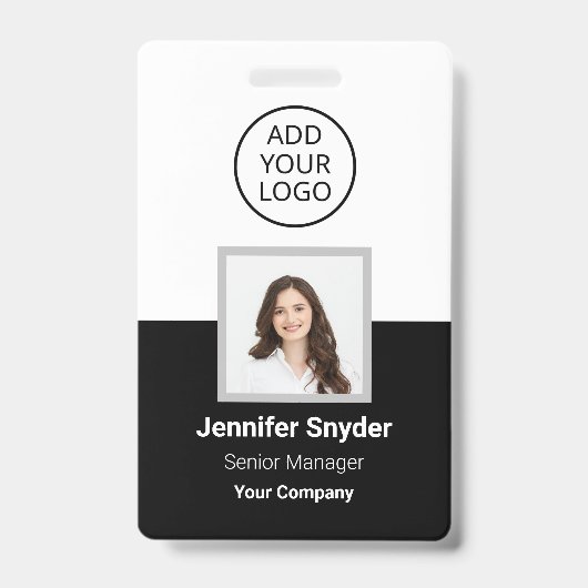 Zwart, werknemer foto ID w / QR code, bedrijf Badge (Voorkant)