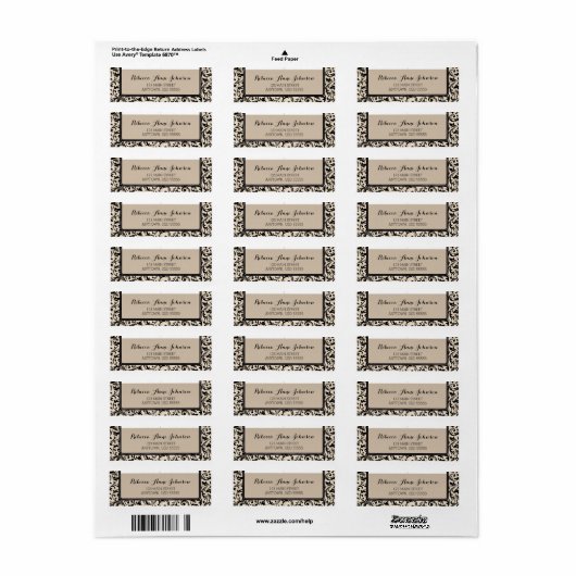 Zwart wervelingsmasker op Tan Etiket (Full Sheet)