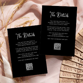 Zwart Whimsical Bruiloft Gast Details QR Code Informatiekaartje