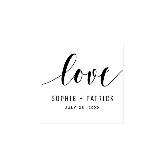 Zwart Whimsical Love Script Custom Wedding Rubberstempel (Afrduk)