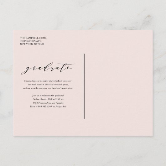 Zwart Whimsical Script Photo Afstuderen Aankondigingskaart (Achterkant)