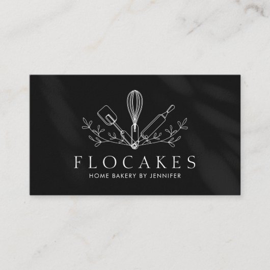 Zwart Whisk Gebak Chef Home Bakkerij Cafe gebak Visitekaartje (Voorkant)