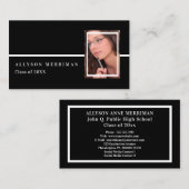 Zwart | White Afstuderen Photo Insert Name Cards Contactkaartje (Voorkant / Achterkant)