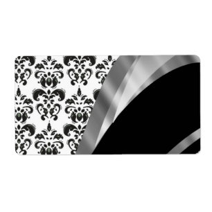 Zwart-white damask etiket