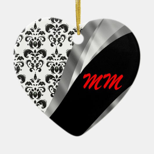 Zwart-white damask keramisch ornament (Voorkant)
