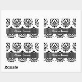 Zwart-white damask rechthoekige sticker (Vel)