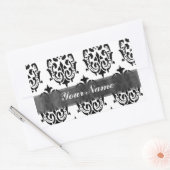 Zwart-white damask rechthoekige sticker (Envelop)