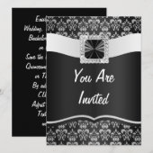 Zwart-white damask save the date (Voorkant / Achterkant)