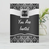 Zwart-white damask save the date (Staand voorkant)