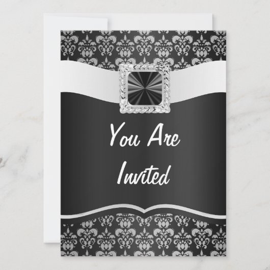 Zwart-white damask save the date (Voorkant)