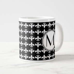 Zwart White Fleur de Lis Monogram Pattern Grote Koffiekop