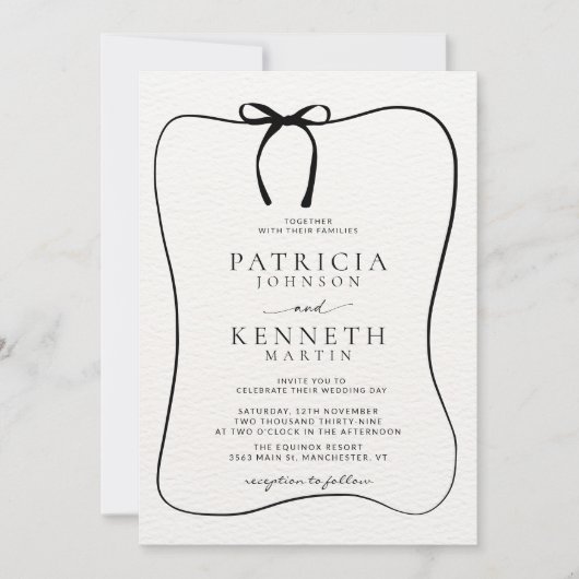 Zwart & White Line Art Bow Lijst Getextureerde bru Kaart (Voorkant)