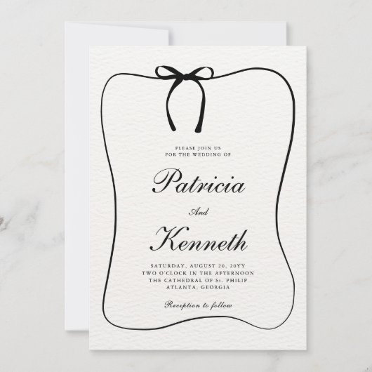 Zwart & White Line Art Bow Lijst Getextureerde bru Kaart (Voorkant)